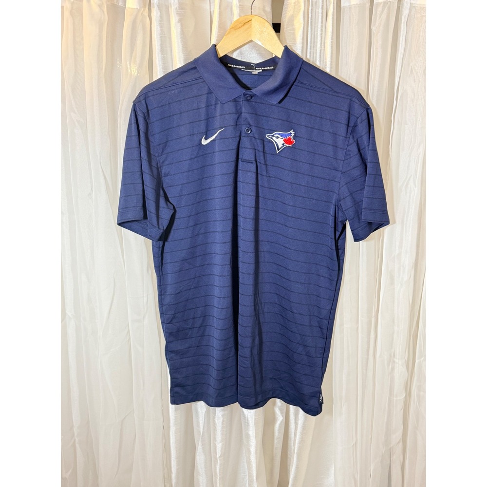 Nike Polo Shirt Mens XL Navy Blue Toronto Blue Jays Baseball MLB Dri-FIT Striped